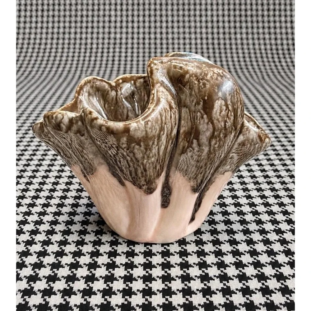 Pink gray/brown drip glaze amorphic Ungemach Pottery vase planter marked UPCO 30